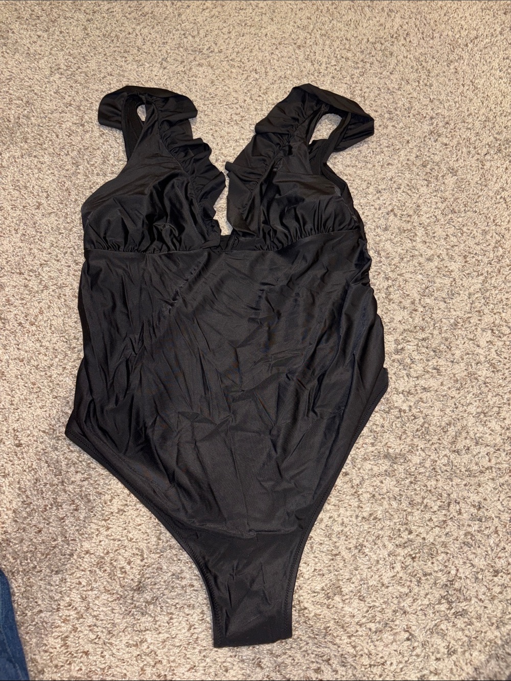 H&M Black One-Piece Swimsuit with Ruffle Straps